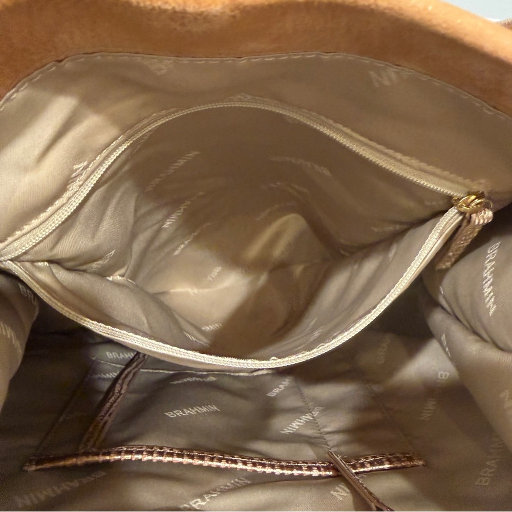 Brahmin Unique Tan Hobo Bucket Bag Metallic Trim With Authentication Card - Picture 15 of 16